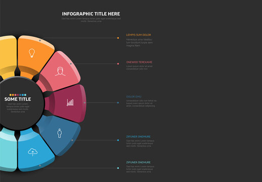 Modern Radial Infographic Template Design with Icons on Dark Background