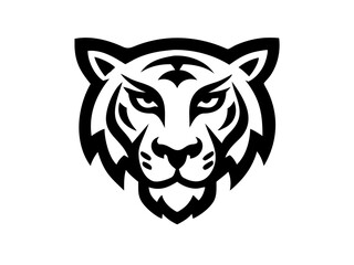 Fototapeta premium Black and others tiger head logo against white background . Simple, bold graphic of a tiger's head in orange outline against a white background.