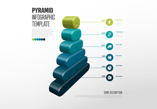 3D Pyramid Infographic Template with Steps and Timeline for data visualization, Ideal for presentations