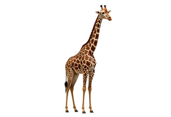 Obraz premium Tall Giraffe Standing Isolated on Transparent Background