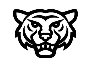 Black and others  tiger head logo against white  background . Simple, bold graphic of a tiger's head in orange outline against a white  background.