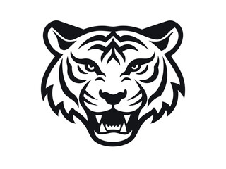Black and others  tiger head logo against white  background . Simple, bold graphic of a tiger's head in orange outline against a white  background.