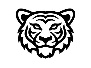 Obraz premium Black and others tiger head logo against white background . Simple, bold graphic of a tiger's head in orange outline against a white background.