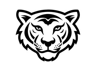 Obraz premium Black and others tiger head logo against white background . Simple, bold graphic of a tiger's head in orange outline against a white background.
