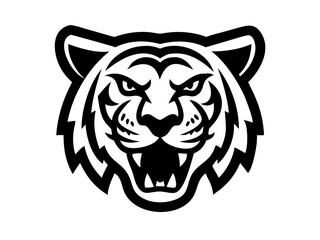 Obraz premium Black and others tiger head logo against white background . Simple, bold graphic of a tiger's head in orange outline against a white background.
