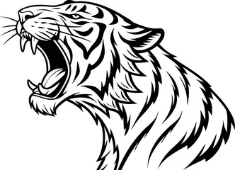 Obraz premium Roaring Tiger Line Sketch, vector and png