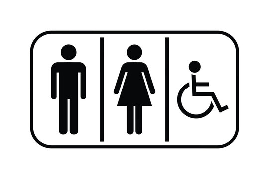 Unisex restroom sign, accessible facilities, ada compliant, white background