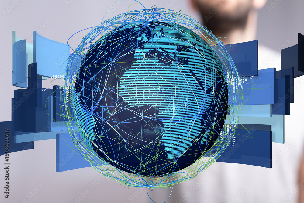 Leinwandbilder abstract image of a digital earth with network connections, representing global communication and te