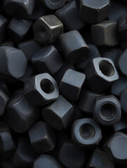 Obraz premium Black nuts and caps forming a textured industrial background