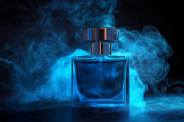 Premium perfume in spotlight smoke