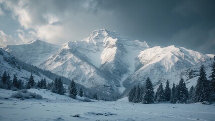 Fototapeta premium The Snowy Mountains Of Caucasus In July with Empty Copy Space For Text