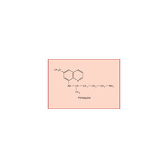 Primaquine molecule molecular structure, antimalarial compound skeletal formula, simple diagram illustration