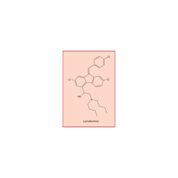 Lumefantrine molecule molecular structure, antimalarial compound skeletal formula, simple diagram illustration