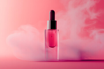 Minimalist smoke behind cosmetic product in soft studio lighting