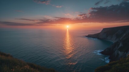 Fototapeta premium Shot Of Cape During Sunset. Summer Sea At Sunset.. With Empty Copy Space For Text