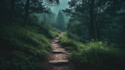 Obraz premium Forest and Greenery Hiking Trails with Empty Copy Space for Text