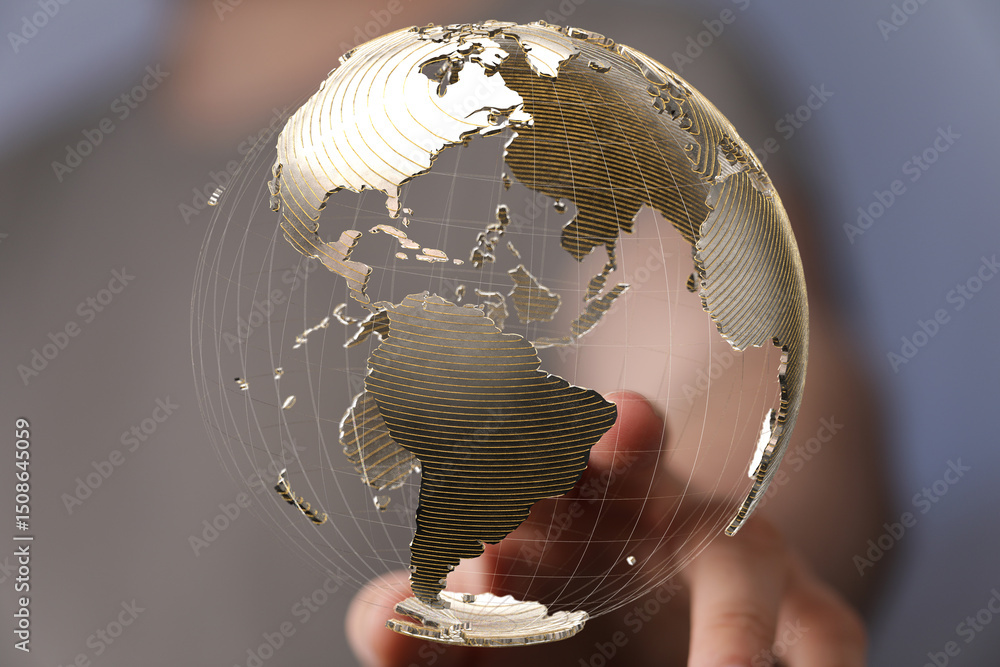 Leinwandbilder hand interacting with a 3d globe, showcasing global connectivity and networking.