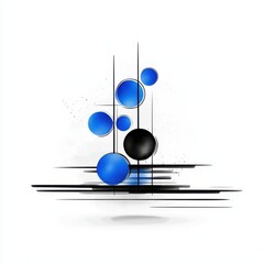 Abstract Blue and Black Circles Minimalist Art on White Background