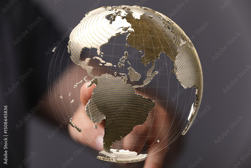 Leinwandbilder a hand interacts with a transparent 3d model of the earth, symbolizing global connection and network