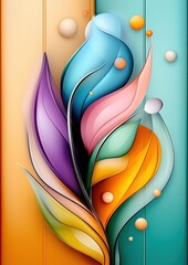 Abstract Colorful Feather Design on Teal and Orange Background