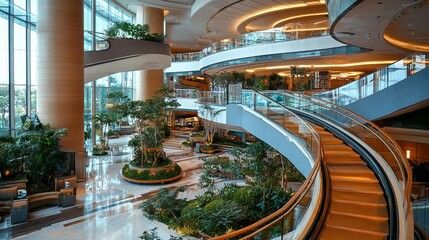 Luxury hotel with a multi-level atrium featuring modern design