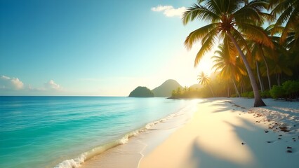 Peaceful Tropical Beach with Towering Palms