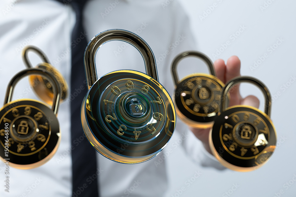 Poster Secure your digital assets with strong passwords and robust security measures.  Data protection is paramount.