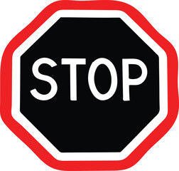 Simple Stop Sign Icon in Black and White with Red Border