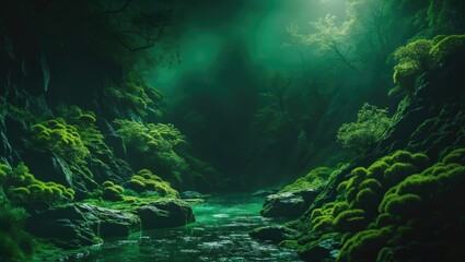 Fototapeta premium Dark Green Moody Natural Background Image. Featuring Blank Space Available for Text.