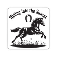 Vintage black horse outline vector for sublimation prints.