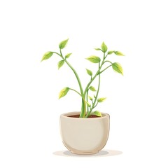 Fototapeta premium A plant leaning toward another in the same pot, drawn with uneven growth.