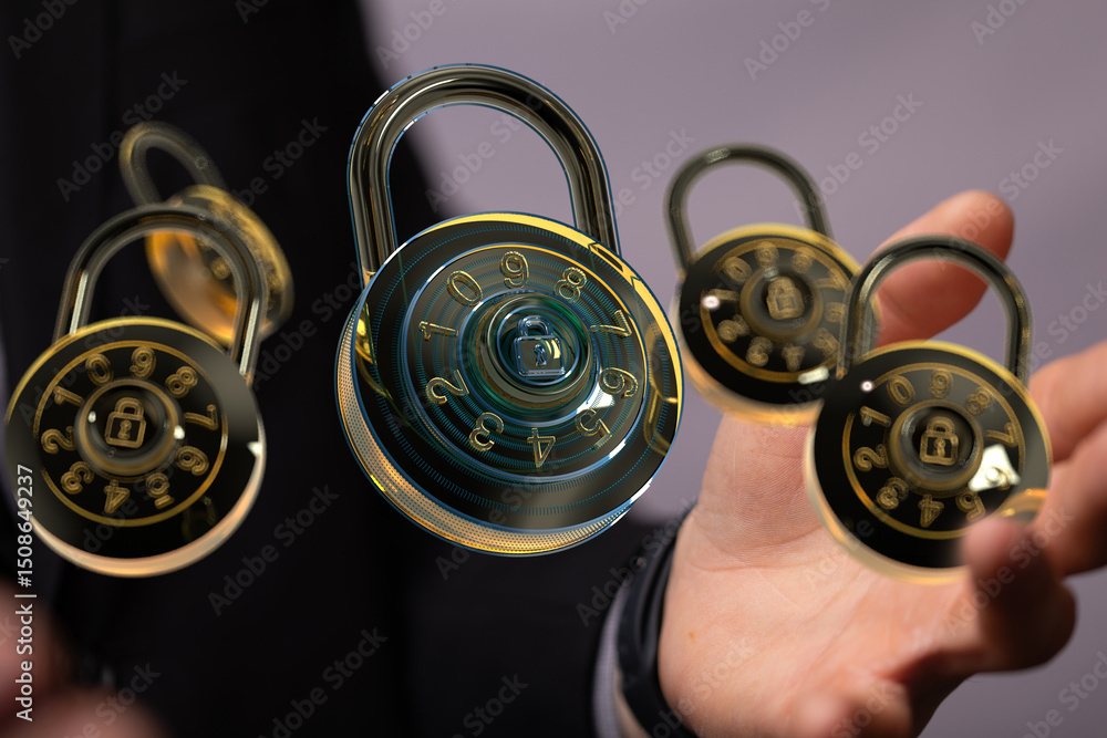 Poster high-quality image of combination locks, ideal for security, privacy, and data protection concepts.