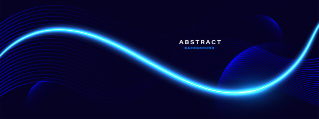 Futuristic abstract background with glowing blue wave on dark background