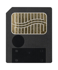 Old SD micro case on black background. Isolated card transparent mockup. Clean cover box template.