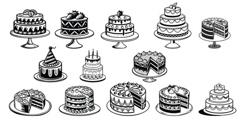 birthday cake icon set silhouette