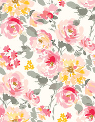 art vintage seamless flowers leaves pattern soft colors