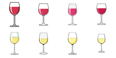 Vector illustration of multiple wine glasses, outline