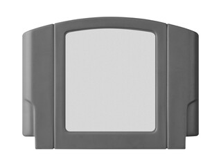 Old cartridge tape case on black background. Isolated game transparent mockup. Clean cover box...