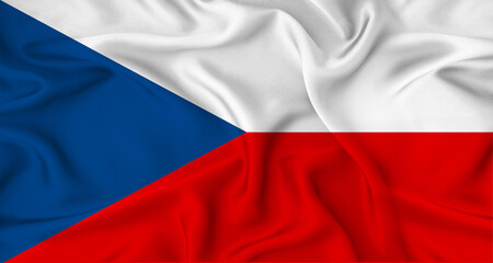 Realistic Czech Republic flag waving. Close up of flag of Czech Republic with cloth texture