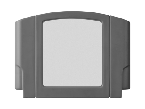 Old cartridge tape case on black background. Isolated game transparent mockup. Clean cover box template.