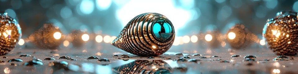 Abstract Metallic Spheres with Teal Accents and Bokeh Lights