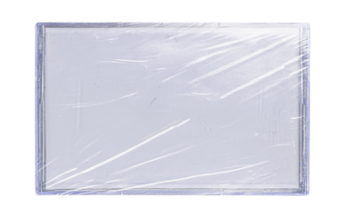 Old cassette tape case on black background. Isolated music transparent mockup. Clean cover box template.