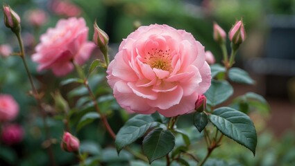 Althaea rose pink flower in the garden