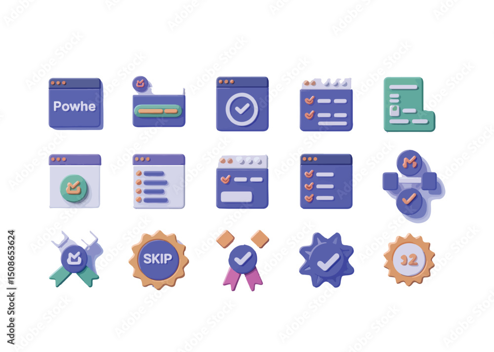 Poster colorful neumorphism ui icons checklists progress