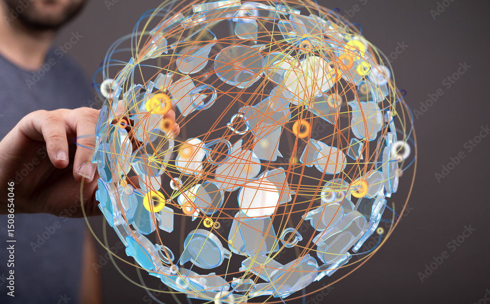 Poster abstract image of a global network connection, representing data flow and communication.