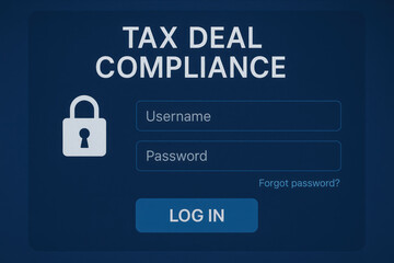 Tax deal compliance login screen with username and password fields secured by lock icon for safe access and data protection