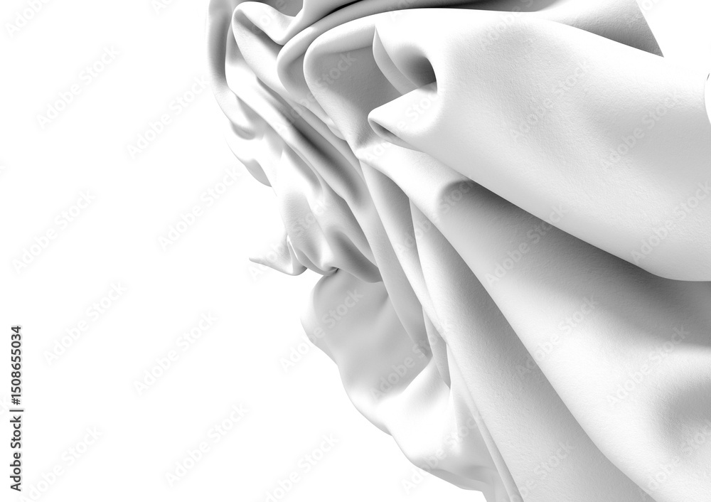 Poster a close-up image of a white fabric draped in a smooth, flowing pattern. the fabric is soft and luxur
