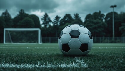 Fototapeta premium Soccer Ball On Grass Field Practice, Sport And Exercise Concept.. With Empty Copy Space For Text