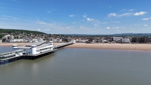 Panning drone aerial Weston-super-Mare Somerset UK