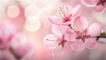 Delicate pink blossoms in spring garden, bokeh background